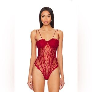 Free People Intimately FP If You Dare Lace Bodysuit In Cranberry Red/Rouge